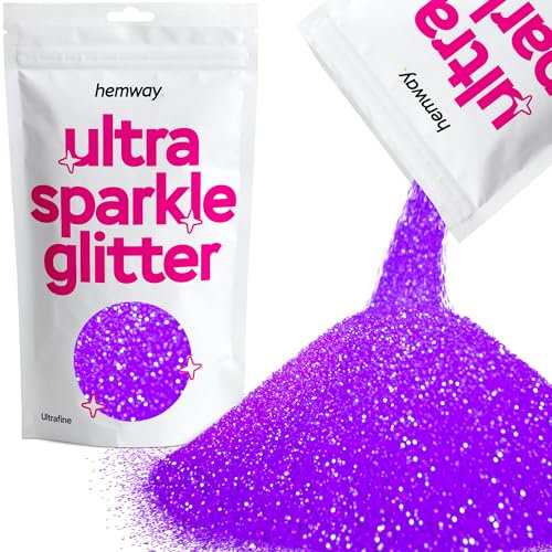 Hemway | Ultra-Schein-Glitter Feinstsichter 1/128 0,008 0.2mm (Fluorescent Purple) Cosmetic Sicher, Epoxidharz, Kunsthandwerk, Hochzeiten, Dekorationen, Kunst, Schönheit, Dekoration - 100g