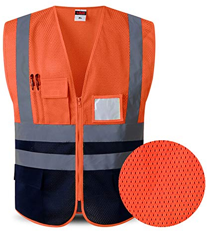 keepmore Hohe Sichtbarkeit Reflektierend Sicherheitsweste Mesh Reißverschluss vorne Weste Jacke Arbeitskleidung Executive Weste mit Telefon & ID Taschen