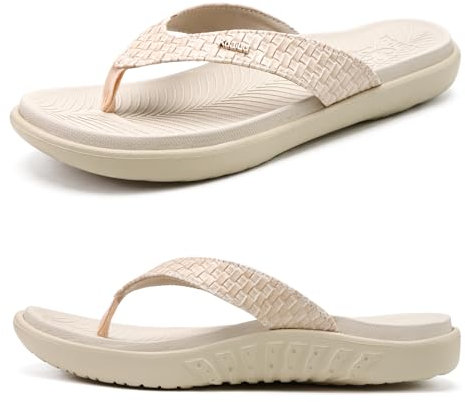 KuaiLu Blanc Tongs Femmes Sandales en Cuir de Mode été Avec Support de Orthopédique Tongs de Plage et Claquettes de Piscine Taille 42EU