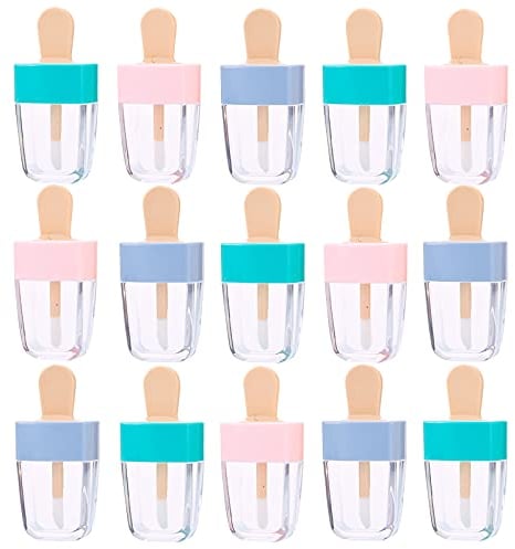 BAQI 15Pcs Eiscreme geformter leerer Lipgloss, wiederverwendbarer nachfüllbarer Lipgloss-Behälter, DIY Kosmetikproben Spenderflaschen für Lippenstift, Lippenbalsam, Lippenöl (Mehrfarbig)