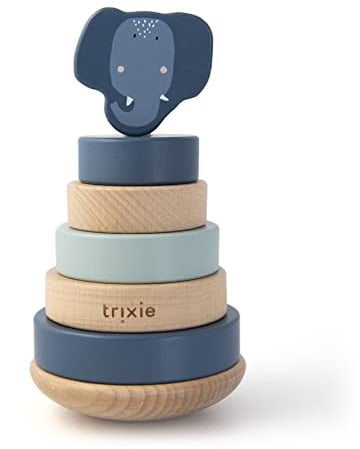 Trixie Stapelturm Baby mit Holzringen Mrs. Elefant blau