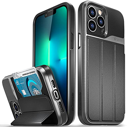 VENA Wallet Case Compatible with Apple iPhone 13 Pro Max (6.7-inch), vCommute (Military Grade Drop Protection) Flip Leather Cover Card Slot Holder with Kickstand (Space Gray)