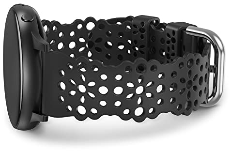 TOYOUTHS Lace Silikon Armband Kompatibel mit Samsung Galaxy Watch 7/6/5/4/Active 2 40mm 44mm, Frauen 20mm Solo Loop Blume Ausschnitt Spitze Ersatzarmband für Watch 6 Classic/Watch FE, Schwarz