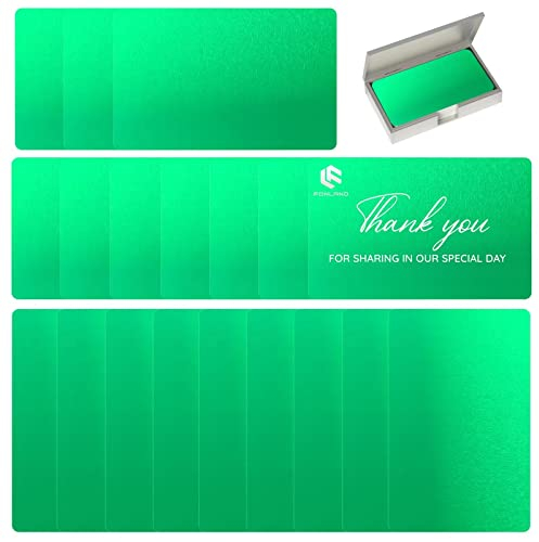 FONLAND 100 Stücke Metall Visitenkarten Blank Laser Gravierte Aluminiumlegierung Dicke Für House Office DIY Geschenkkarten, 10 Farben (Grün)