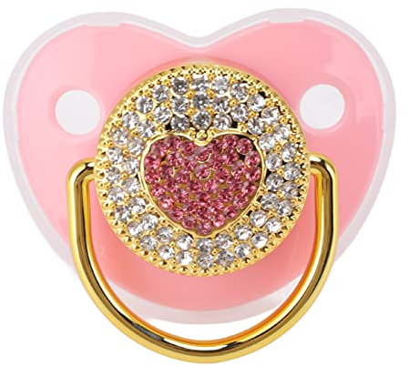 RiToEasysports Ciuccio per Neonato, Ciuccio a Forma di Cuore con Brillanti Ciuccio Morbido per Capezzolo(Rosa) Ciuccio Bling