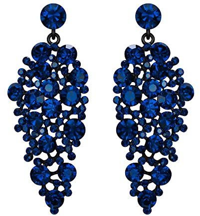 EVER FAITH Kristall Ohrringe für Hochzeits Braut, funkelnde Strass Tropfen Kronleuchter für Damen und Mädchen Navy blau Schwarz-Tone