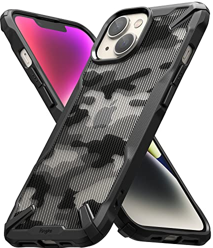 Ringke Fusion-X Case Compatible with iPhone 14 Plus 6.7-Inch, Camoflauge Design Hard Back Heavy Duty Shockproof Advanced Protective TPU Bumper Phone Cover - Camo Black