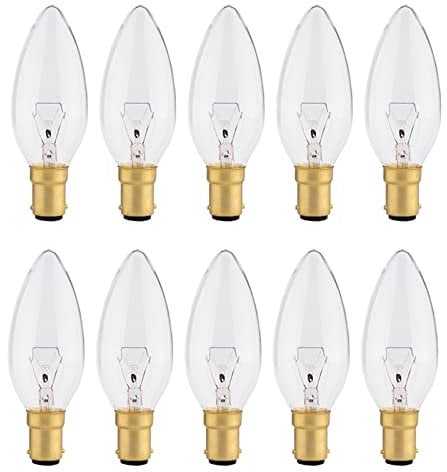 10 Pack B15 Bayonet Candle Light Bulb 60W, Dimmable Small Clear Bulbs SBC, Warm White 2700K, 610 Lumens