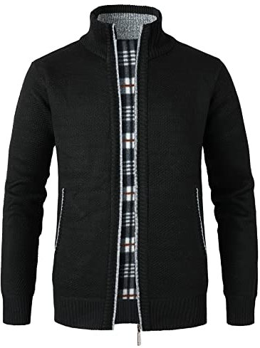 Btmpmcs Cardigan da Uomo Lavorato a Maglia Manica Lunga Giacca Stand Collare Cappotto Invernale Caldo Maglione Pullover Foderato in Pile con Cerniera Classico Felpa