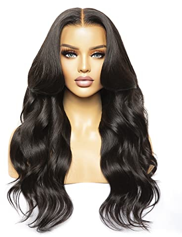 Cbwigs Glueless 13x6 HD Lace Long Wavy Lace Front Wig Brasilianische Remy-Echthaarperücken für Frauen (22 inch(55.88 cm), 1B)