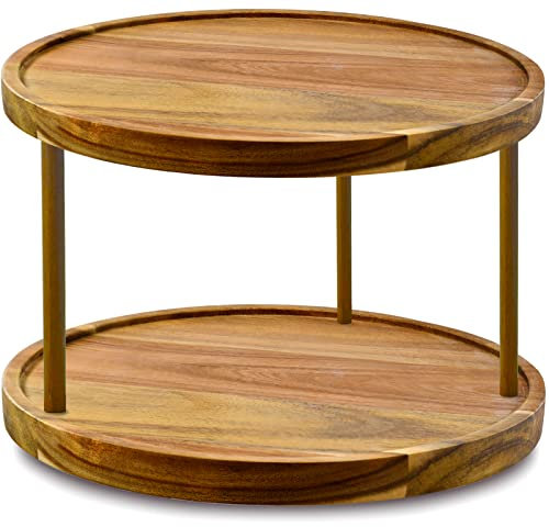 10 Two-Tier Acacia Wood Lazy Susan Organizer Kitchen Turntable for Cabinet Pantry Table Organization