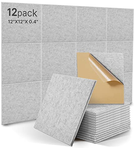 12 Stück Akustik Panel,Akustikplatten Selbstkleben,Schallschutzplatten Akustikpaneele Wand für Tonstudio, Büro,Studio Wanddekoration und Akustische Behandlung, Grau(30x30x1cm)