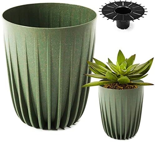 Konzept 11 Grand Pot de Fleurs Haut de 19 cm de Diamètre pour Extérieur, Balcon - Cache-Pot Avec Insert, Vert, pour Palmier