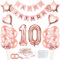 Bluelves Décoration Anniversaire 10 Ans Fille - Ballon et Bannière Rose Gold, Ballons Confettis Or Rose
