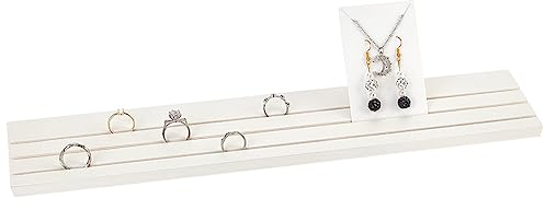 nbeads Holz Ring Display Ständer, 3 Slots Weiß Schmuck Ohrring Ring Display Halter Holz Ohrring Kartenhalter Business Card Holder Display für Home Office Retail Store, 7.7x38.9cm