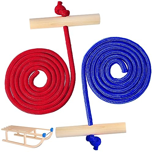 aurorayer 2 Sätze Schlittenseil mit Griff,Schlitten Seil Zugseil 150 cm Zugseil für Schlitten für Winter Zubehör Zugseil Schlitten und Rodel (Blau+Rot)
