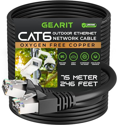 GearIT Cavo Ethernet per esterni Cat6 (75 m) 23AWG puro rame, FTP, LLDPE, impermeabile, sepoltura diretta, interramento diretto, resistente ai raggi UV, POE, rete, Lan, Internet, Cat 6, cavo Cat6, 75