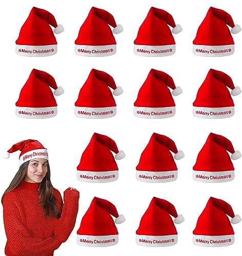 HOOPOE 15 Stücke Nikolausmütze Erwachsene,Lustige Weihnachtsmütze,Weihnachtsmützen Erwachsene 40 x 28cm,Weihnachtsmann Mütze,Weihnachtsmütze Erwachsene für Weihnachtsfeier