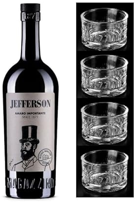 Jefferson Amaro Importante bottiglia da 700 ml con 4 Bicchieri EQUILIBRIO Originali Vecchio Magazzino Doganale in Astuccio Elegante - Idea Regalo Natale - Jefferson Amaro Importante
