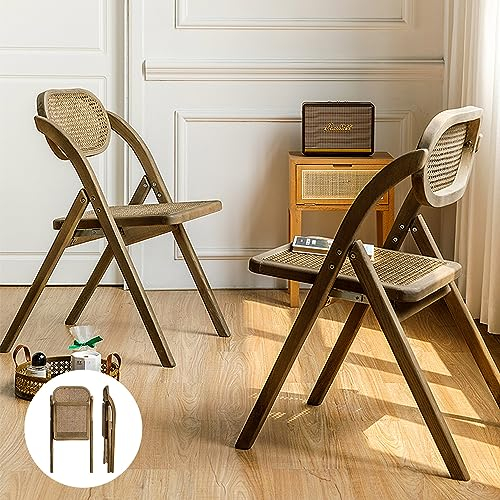 LiYaHead 2 Pack Esszimmerstühle aus Holz stapelbar Klappstühle mit Massivholz vormontiert Klappstuhl mit geflochtenen Sitzen für Zuhause Büro Esszimmer (Grau)