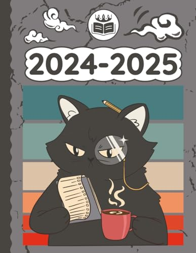 Anime Planner 2024 2025 Neko Smart Black Cat with Coffee & Sunglasses: Weekly and Monthly with Calendar (12 Month, Goals, Water & Sleep Tracker...) ... for Japanese Anime Lovers in School & Work