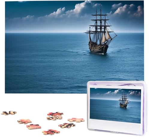 Puzzle Ship on The Blue Ocean, 1000 Teile, personalisierte Puzzles für Erwachsene, Fotos, Puzzle für Familie, anspruchsvolles Bilderpuzzle mit Aufbewahrungstasche, Heimdekoration, Puzzle (74,9 x 50