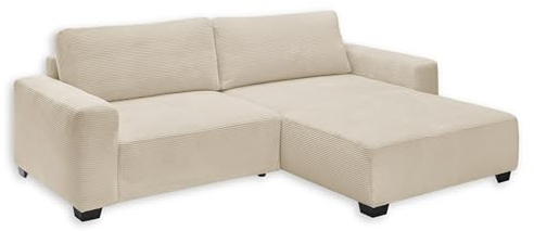ELBA Ecksofa in Cord-Optik, Cream - Moderne Eckcouch in L-Form mit großer Liegefläche - 282 x 93 х 192 cm (B/H/T)