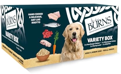 Burns Pet Nutrition Natural Wet Dog Food For Adult and Senior Dogs – 12 x 150 g Variety Box (3 x Free-range chicken, 3 x Hearty Lamb, 3 x Free-range Turkey, 3 x Wild Fish)
