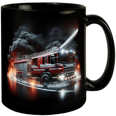 Feuerwehrfahrzeug im Einsatz Tasse in Schwarz Feuerwehr Tasse Einsatzfahrzeug Feuer Rettung Notfall Hilfe Löschfahrzeug Geschenk