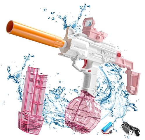 Wasserpistole Elektrisch, Wasserpistole Spielzeug Für Kinder Erwachsene, Wasserspritzpistole Groß Kapazität 8-10M Langer Reichweiter Für Badestrand Party Sommer Pool Wasserspielzeug (Lang Rosa)