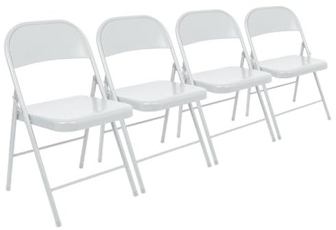 Harbour Housewares White Metal Folding Chairs with Rubber Bumper Feet - Pack of 4 - Matte Lightweight Foldable Desk Chair Metal Garden Seats for Indoor, Outdoor Activities, Guests, Conferences