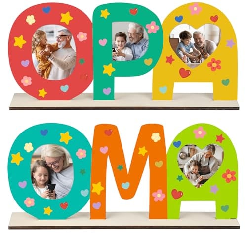 COCHIE 2 Stück Opa Oma Geschenk Enkel Holzbuchstaben Großmutter Bastelset Oma Opa Bilderrahmen Holzbuchstaben Dekoration Weihnachten Geschenk Bastelset für Opa Oma