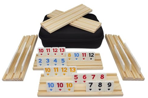 MIDOLITE Rummy Würfelspiel mit 6 Holzregalen, tragbare Tasche für Familienkinder