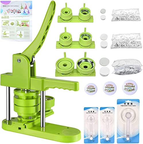 Button Maker Buttonmaschine 58+32+25mm Drücken Sie den DIY Button Press Machine VIHBRAI Pin Badge Making Kit mit 300 Kunststoff-Button-Teilen und Kreisschneidern für Party und Geschenke (Grün)