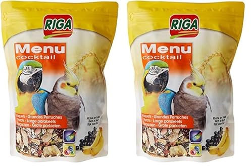 Riga - Menu Cocktail - Leckerbissen für Großsittiche & Papageien - Körnermischung, Reich an Früchten - Vitaminquelle - Energiereiches & Ausgewogenes Futter - Doypack 500g (Packung mit 2)