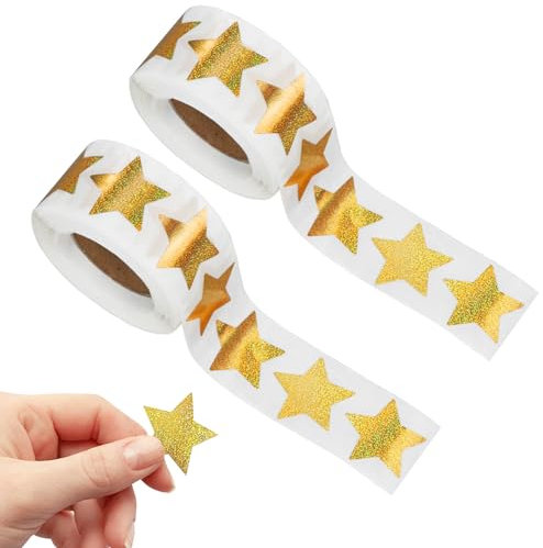 1000 Stück/2 Rolle Aufkleber Sterne Glitzer, Sticker Sterne Klebesterne Gold, Belohnungssticker für Kinder, Weihnachtsaufkleber Selbstklebende, Stern-Aufkleber für Scrapbooking, Grußkarten, Geschenke