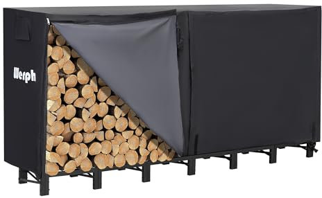 Werph Kaminholzregal für den Außenbereich, 2,4 m, robustes Kaminholzregal mit Abdeckung, Holzregal für drinnen und draußen, Schwarz