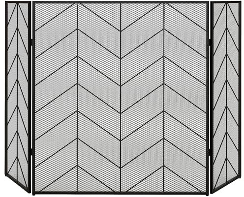HOMCOM Griglia di sicurezza per caminetto, griglia pieghevole per caminetto con 3 pannelli, griglia di sicurezza per stufa, parascintille per soggiorno, acciaio, 135 x 85 cm, nero