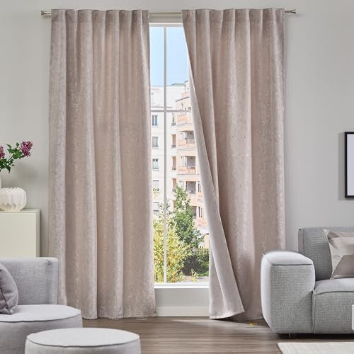 Como Gardinen 2er Set Vorhänge Taupe meliert 245 x 140 cm - Blickdichte, leicht abdunkelnde Schlaufenschals aus Polyester für Wohnzimmer, Kinderzimmer, Schlafzimmer, Büro