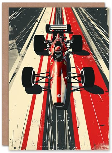 Artery8 Greeting Card Vintage Red Race Car Sport Speed Racing Track For Him Man Birthday Card