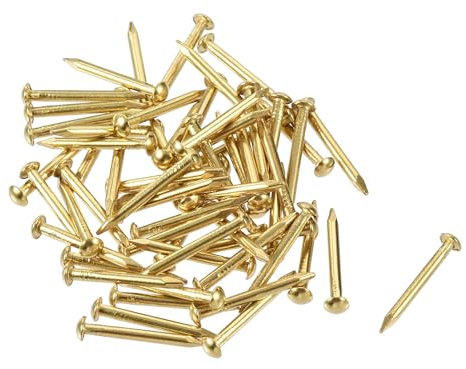 TOP-VIGOR 60Pcs Hardware Nails, 1.5mmx15mm Brass Nails and Pins Assortment, Wall Pins Tacks Nails for Woodworking, Panel Pins for Hanging Picture, Frame, Mirror, Furniture, Construction