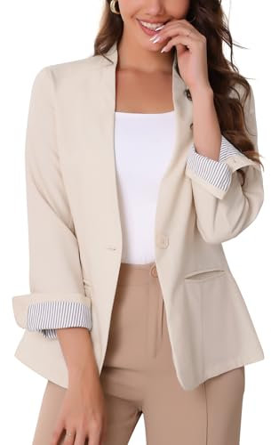 Allegra K Women's Linen Blazer Suit Casual Blazers Long Sleeve Pockets Single Button Jacket for Work Office Wear Apricot XL