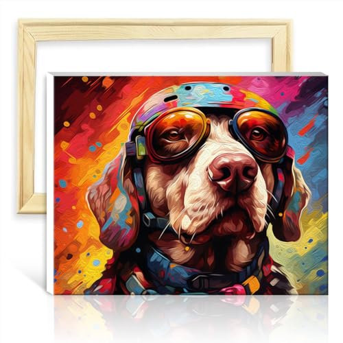 LiHEQING Paint by Numbers Brushes Kits Aviator Dog Adults/Kids/Beginners, Number Painting Anti Stress Toys DIY Frame(40x50cm)