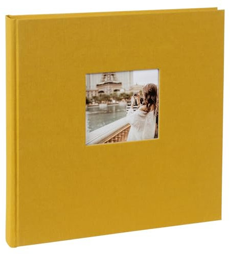 goldbuch 27 920 Bella Vista Fotoalbum mit Bildausschnitt Senf, Erinnerungsalbum im Format 30 x 31 cm, Foto Album 60 schwarze Seiten mit Pergamin-Trennblättern, Fotobuch mit Leineneinband in Gelb
