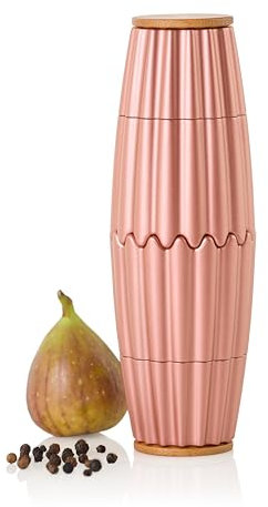 AdHoc MP908 Magnetische Doppelmühle oder 2x kleine Einzelmühle MagTwo, für Pfeffer und Salz, Keramik Mahlwerke, Kunststoffkorpus mit Holzkappen