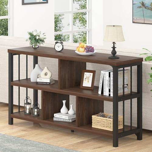 Mudmasa Regal mit 2 Ebenen, Bücherregal, Standregal mit 5 Fächern, für Wohnzimmer, Schlafzimmer, Arbeitszimmer, Küche, Industrie-Design, 34 x 120 x 76.2 cm (Nussbaum)