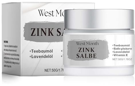 Zinksalbe gegen Pickel, mit Teebaumöl und Vitamin E, Zinksalbe Gesicht, Creme gegen Pickel, Anti Mitesser, für das Gesicht und Po Rücken und Oberschenkel Bereich