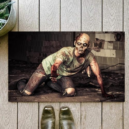OHJEAJDS Badezimmerteppich rutschfest Badematte 50 x 80 cm,Badteppich Saugfähig Weich Maschinenwaschbar für Badezimmer,Zombie-Dekor, Halloween, gruseliger Toter Mann in einem Alten Gebäude mit blutig