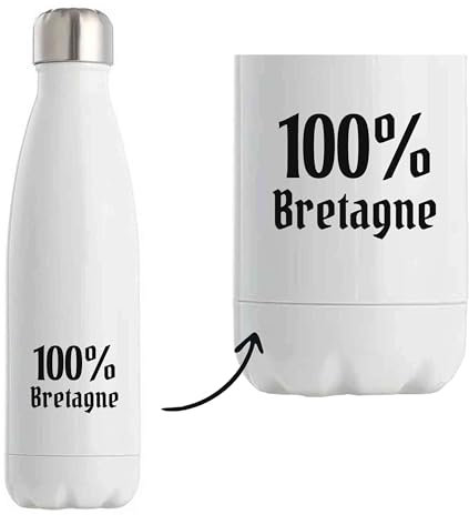 Bouteille 100% bretagne | Bottle | Idée Bouteille Isotherme Cadeau Anniversaire Fête Original Famille Travail Départ Collègue Retraite Noël.