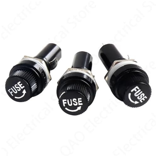 Sicherungshalter aus Glas, 5 x 20 mm, 10 A, 250 V, 5 x 20 mm, Schwarz, Versicherungsrohr, Montage auf Platine, Sicherungshülse, Kupfer, 5 x 20 mm, 5 Stück